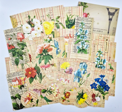 Ephemera Set - Floral Ledger - 30 pieces - 200gsm